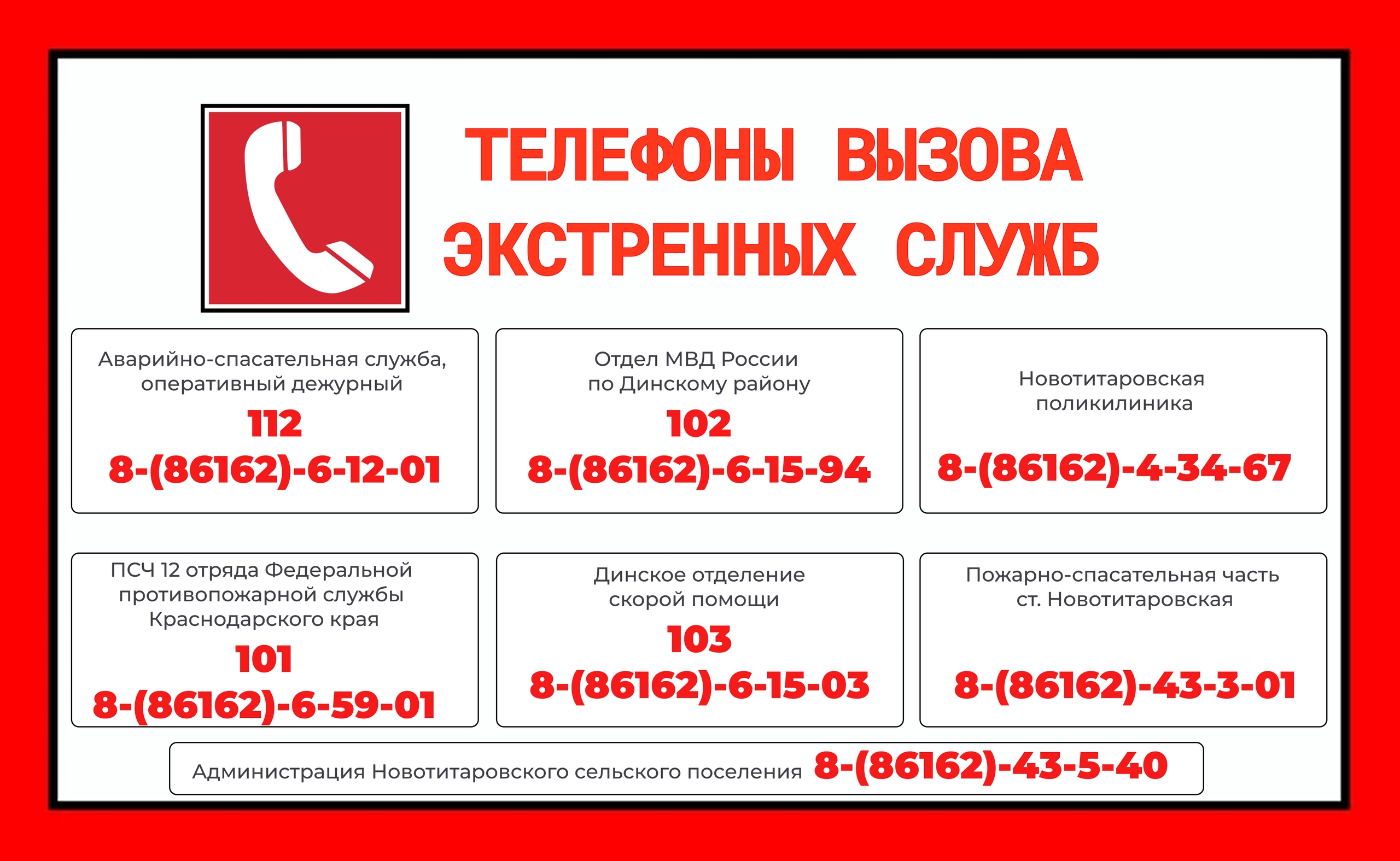Телефоны вызова экстренных служб